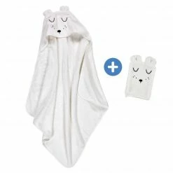 Alvi Bade-Set Organic Cotton - Kapuzenbadetuch + Waschhandschuh - Faces - Weiß