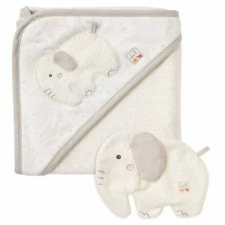 Baby Fehn 2-tlg. Bade-Set Kapuzenbadetuch + Waschhandschuh NATUR aus Bio-Baumwolle 70 x 70 cm - Elefant