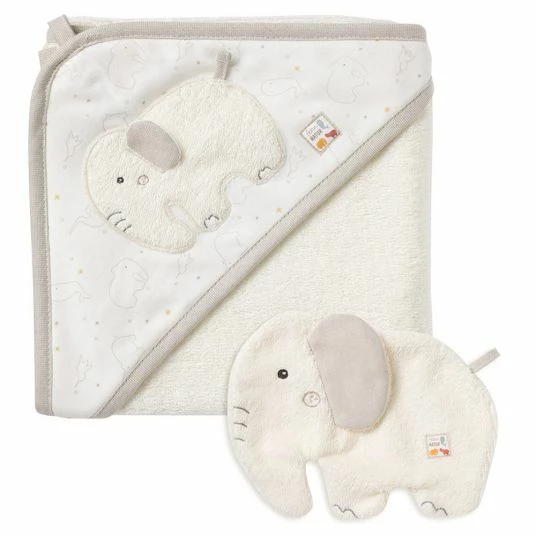 Baby Fehn 2-tlg. Bade-Set Kapuzenbadetuch + Waschhandschuh NATUR aus Bio-Baumwolle 70 x 70 cm - Elefant 1 Baby Fehn 2-tlg. Bade-Set Kapuzenbadetuch + Waschhandschuh NATUR aus Bio-Baumwolle 70 x 70 cm - Elefant