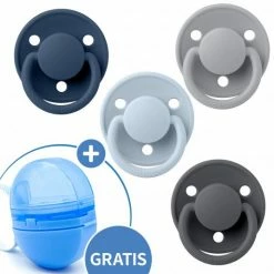 Bibs 5-tlg. Schnuller-Set - 4 Silikon-Schnuller De Lux 0-36 M + GRATIS Schnullerbox - Iron Baby Blue Cloud Steel Blue