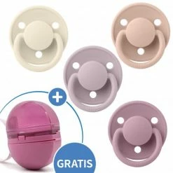 Bibs 5-tlg. Schnuller-Set - 4 Silikon-Schnuller De Lux 0-36 M + GRATIS Schnullerbox - Ivory Blush Lilac Heather