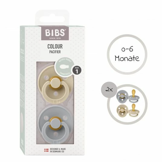 Bibs Schnuller 2er Pack Colour Symmetrischer Sauger aus Naturkautschuk 0-6 M - Cloud / Vanilla 6 Bibs Schnuller 2er Pack Colour Symmetrischer Sauger aus Naturkautschuk 0-6 M - Cloud / Vanilla – Bild 6