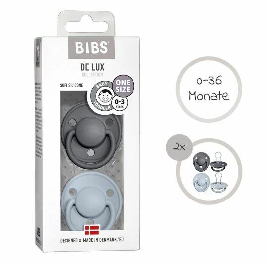 Bibs Schnuller - De Lux 2er Pack - Silikon - Iron / Baby Blue - Gr. 0-36 M 6 Bibs Schnuller - De Lux 2er Pack - Silikon - Iron / Baby Blue - Gr. 0-36 M – Bild 6
