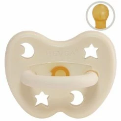 HEVEA Schnuller aus Naturkautschuk - rund - Stern & Mond - Milky White - Gr. 0-3 M