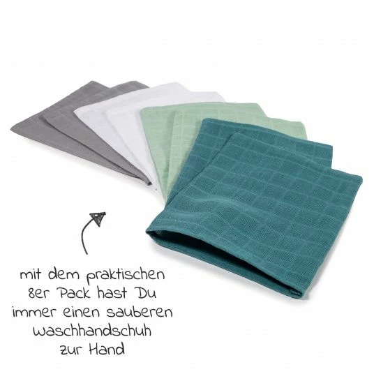 Makian Mull-Waschhandschuh 8er Pack 15 x 20 cm - Patina / Mint 2 Makian Mull-Waschhandschuh 8er Pack 15 x 20 cm - Patina / Mint – Bild 2