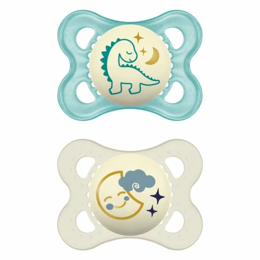 MAM Leucht-Schnuller 2er Pack Night - Silikon 0-6 M - Dino & Mond 1 MAM Leucht-Schnuller 2er Pack Night - Silikon 0-6 M - Dino & Mond