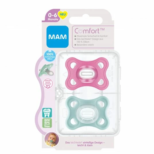MAM Schnuller 2er Pack Comfort - Silikon Newborn 0-2 M - Rosa Lila 3 MAM Schnuller 2er Pack Comfort - Silikon Newborn 0-2 M - Rosa Lila – Bild 3