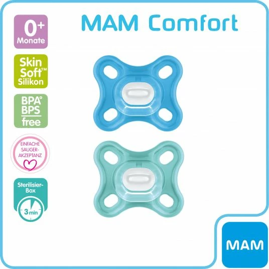 MAM Schnuller 2er Pack Comfort - Silikon Newborn ab 0 M - Blau Grün 2 MAM Schnuller 2er Pack Comfort - Silikon Newborn ab 0 M - Blau Grün – Bild 2