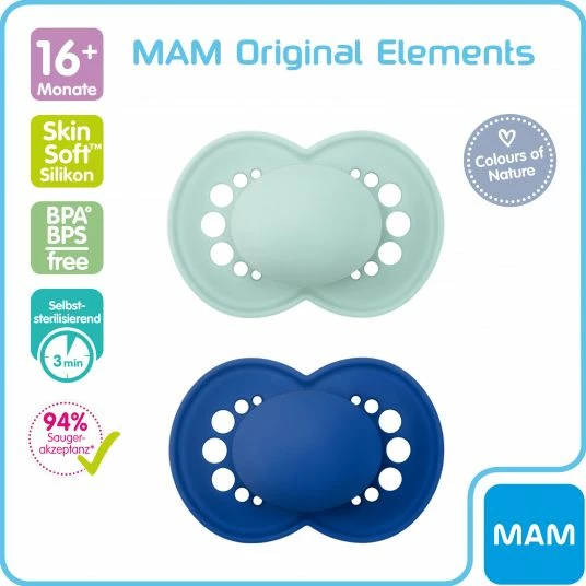 MAM Schnuller 2er Pack Original Elements - Silikon ab 16 M - Mint Blau 2 MAM Schnuller 2er Pack Original Elements - Silikon ab 16 M - Mint Blau – Bild 2