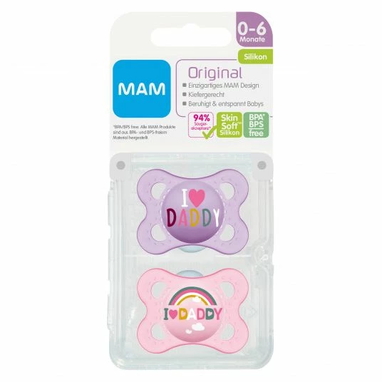 MAM Schnuller 2er Pack Original - Silikon 0-6 M - I Love Daddy - Rosa 3 MAM Schnuller 2er Pack Original - Silikon 0-6 M - I Love Daddy - Rosa – Bild 3