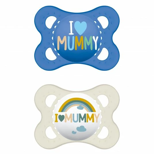 MAM Schnuller 2er Pack Original - Silikon 0-6 M - I Love Mummy - Blau 1 MAM Schnuller 2er Pack Original - Silikon 0-6 M - I Love Mummy - Blau