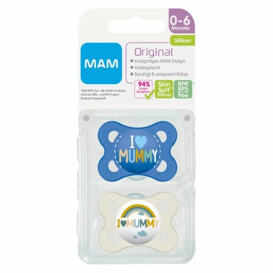 MAM Schnuller 2er Pack Original - Silikon 0-6 M - I Love Mummy - Blau 3 MAM Schnuller 2er Pack Original - Silikon 0-6 M - I Love Mummy - Blau – Bild 3