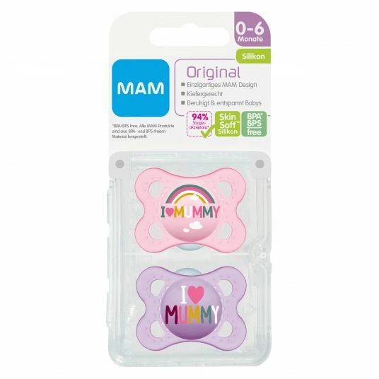 MAM Schnuller 2er Pack Original - Silikon 0-6 M - I Love Mummy - Rosa 3 MAM Schnuller 2er Pack Original - Silikon 0-6 M - I Love Mummy - Rosa – Bild 3