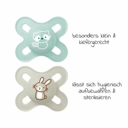 MAM Schnuller 2er Pack Start Elements - Silikon 0-2 M - Waschbär und Hase 4 MAM Schnuller 2er Pack Start Elements - Silikon 0-2 M - Waschbär und Hase – Bild 4