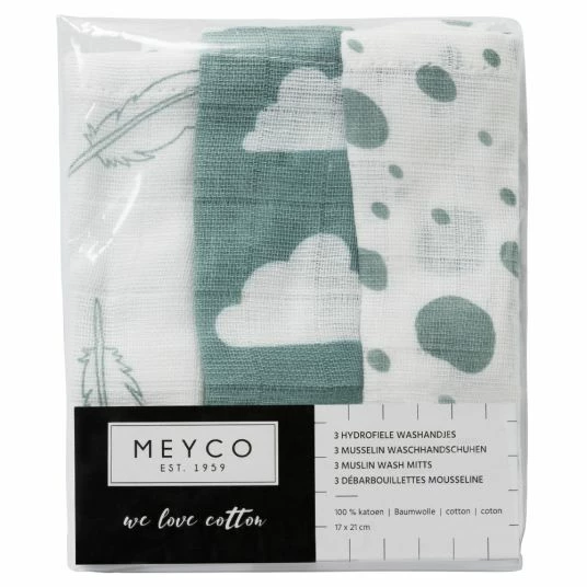 Meyco Waschhandschuh - 3er Pack - 20 x 14 cm - Federn Wolken Dots - Grün 2 Meyco Waschhandschuh - 3er Pack - 20 x 14 cm - Federn Wolken Dots - Grün – Bild 2