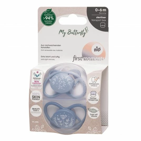 Nip Öko-Schnuller 2er Pack My Butterfly - Silikon 0-6 M - aus nachwachsenden Rohstoffen - Blau 6 Nip Öko-Schnuller 2er Pack My Butterfly - Silikon 0-6 M - aus nachwachsenden Rohstoffen - Blau – Bild 6