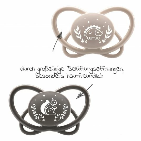 Nip Öko-Schnuller 2er Pack My Butterfly - Silikon 5-18 M - aus nachwachsenden Rohstoffen - Braun / Grau 2 Nip Öko-Schnuller 2er Pack My Butterfly - Silikon 5-18 M - aus nachwachsenden Rohstoffen - Braun / Grau – Bild 2