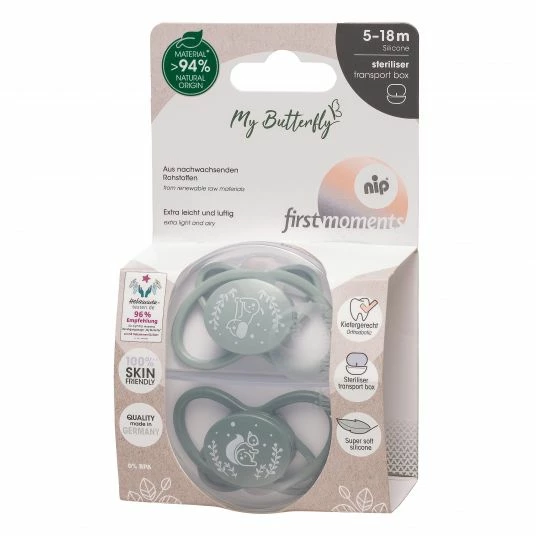 Nip Öko-Schnuller 2er Pack My Butterfly - Silikon 5-18 M - aus nachwachsenden Rohstoffen - Grün 6 Nip Öko-Schnuller 2er Pack My Butterfly - Silikon 5-18 M - aus nachwachsenden Rohstoffen - Grün – Bild 6