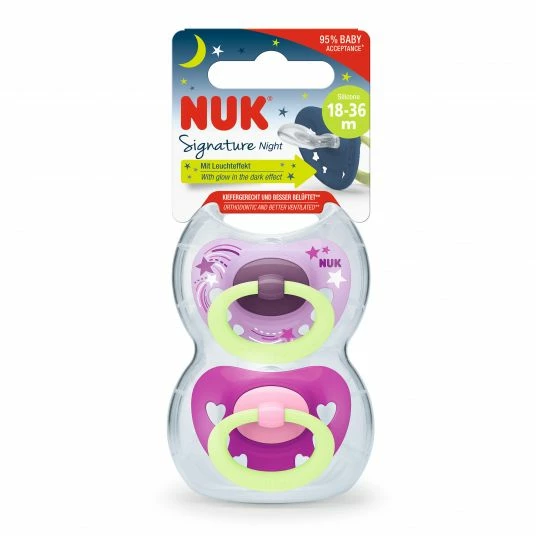 Nuk Leucht-Schnuller 2er Pack Signature Night - Silikon ab 18 M - Rosa 4 Nuk Leucht-Schnuller 2er Pack Signature Night - Silikon ab 18 M - Rosa – Bild 4