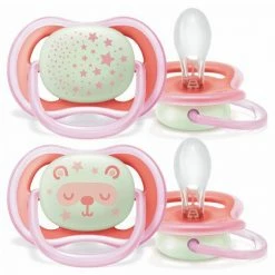 Philips Avent Leucht-Schnuller 2er Pack Ultra Air Night 6-18 M - SCF376/22 - Rosa