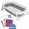 Rotho Babydesign Faltbare Baby-Badewanne Bath 2 Go + Gratis Mull-Waschhandhuh 8er Pack - Orchidee / Puder