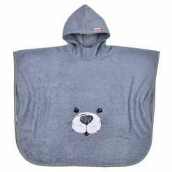 Wörner Bade-Poncho 75 x 60 cm - Stickerei Seehund - Grau Hellgrau
