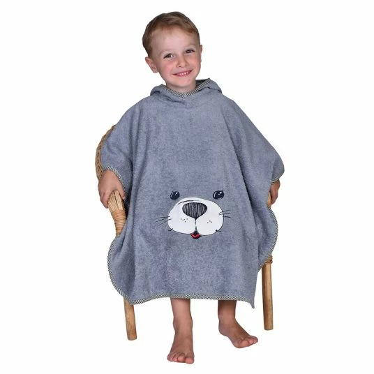 Wörner Bade-Poncho 75 x 60 cm - Stickerei Seehund - Grau Hellgrau 3 Wörner Bade-Poncho 75 x 60 cm - Stickerei Seehund - Grau Hellgrau – Bild 3
