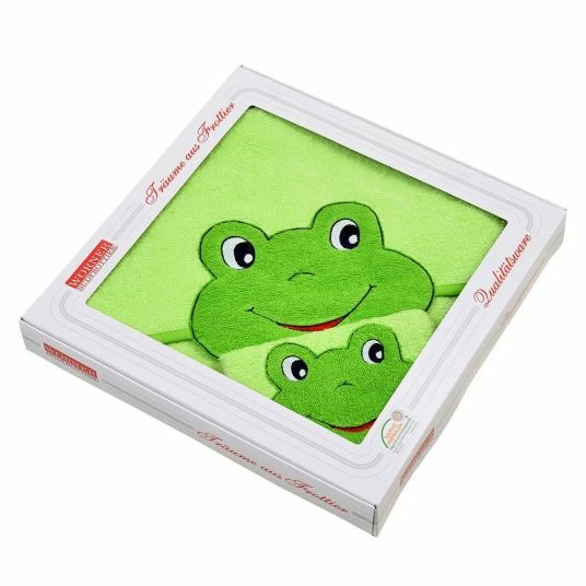 Wörner Geschenkkarton Kapuzenbadetuch & Waschhandschuh - Frosch Limone 2 Wörner Geschenkkarton Kapuzenbadetuch & Waschhandschuh - Frosch Limone – Bild 2