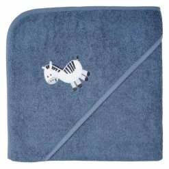Wörner Kapuzenbadetuch 100 x 100 cm - Stickerei Zebra - Dunkelblau
