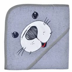 Wörner Kapuzenbadetuch 80 x 80 cm - Stickerei Seehund Grau