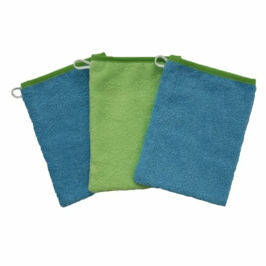 Wörner Waschhandschuh 3er Pack - Uni Limone Ozean 1 Wörner Waschhandschuh 3er Pack - Uni Limone Ozean