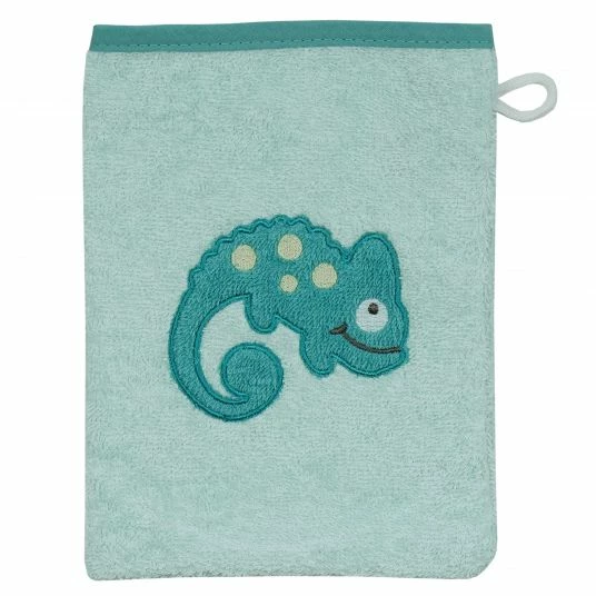 Wörner Waschhandschuh - Stickerei Eidechse - Mint 1 Wörner Waschhandschuh - Stickerei Eidechse - Mint