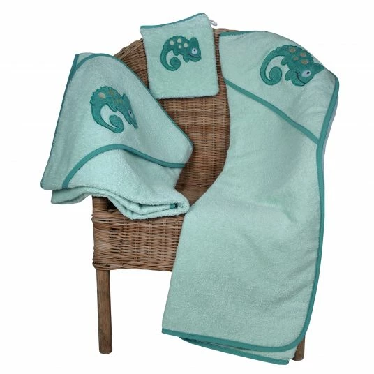 Wörner Waschhandschuh - Stickerei Eidechse - Mint 3 Wörner Waschhandschuh - Stickerei Eidechse - Mint – Bild 3